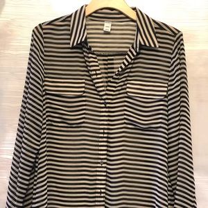 NBW - Black & Tan Striped Portofino Styled Blouse